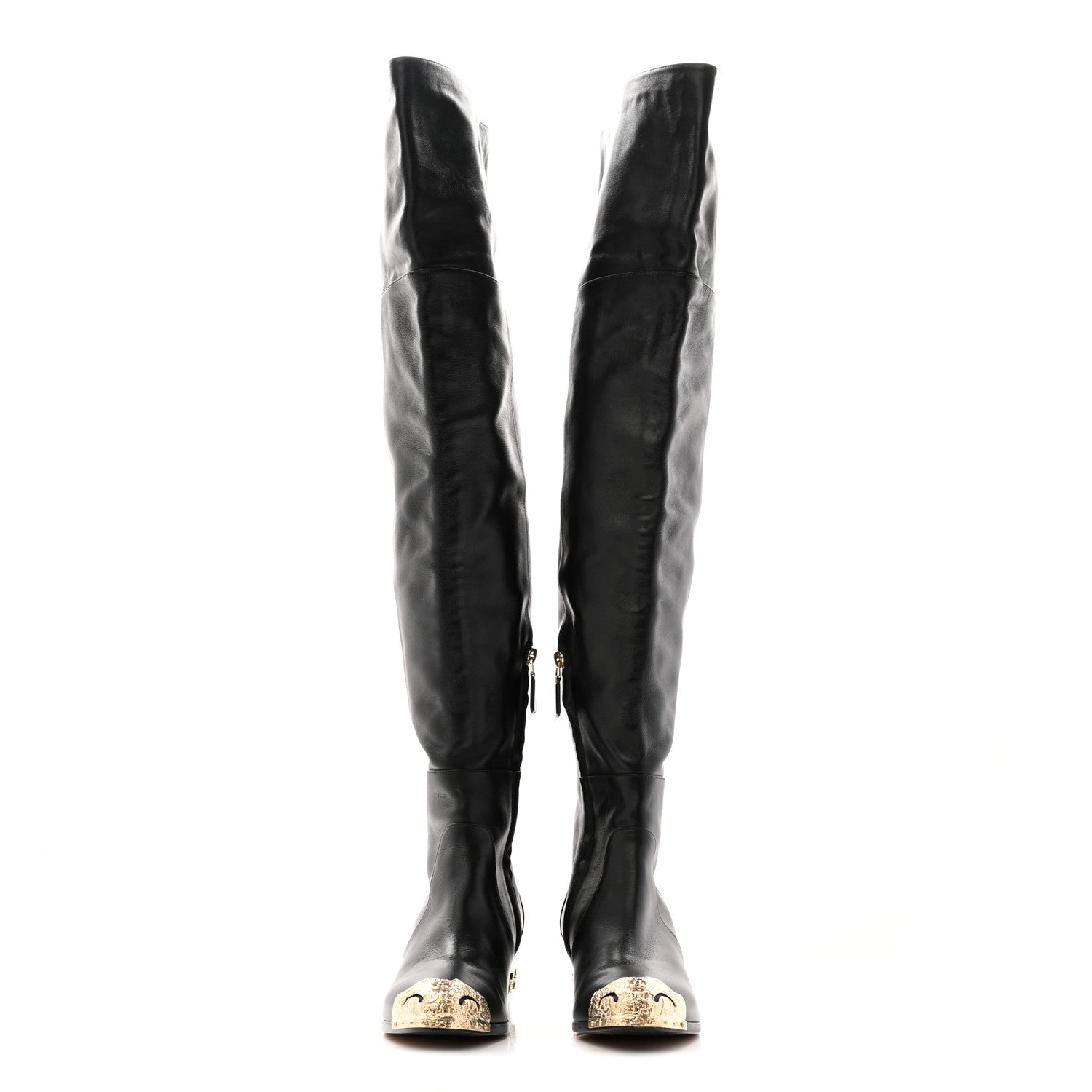 Chanel Calfskin Paris Dallas Metal Cap Toe High Boots 37 Black 4 of 13