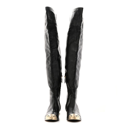 Chanel Calfskin Paris Dallas Metal Cap Toe High Boots 37 Black 4 of 13