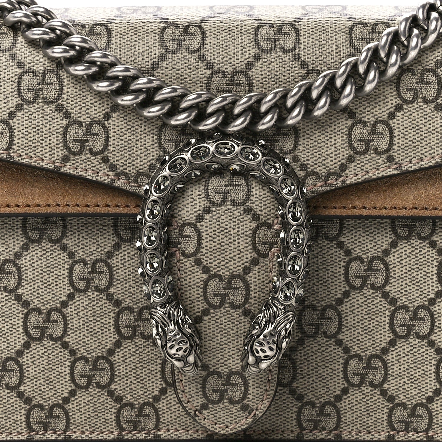 Gucci GG Supreme Monogram Suede Crystal Small Dionysus Shoulder Bag Beige Ebony Taupe 8 of 11