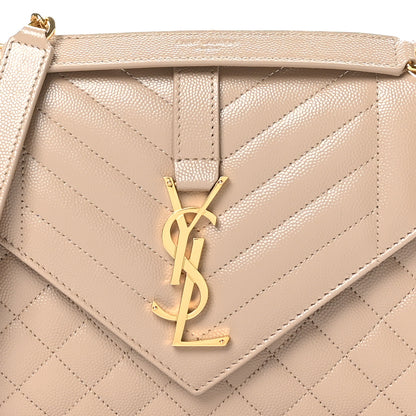 Saint Laurent Grain De Poudre Textured Mixed Matelasse Medium Triquilt Monogram Satchel Dark Beige 8 of 10