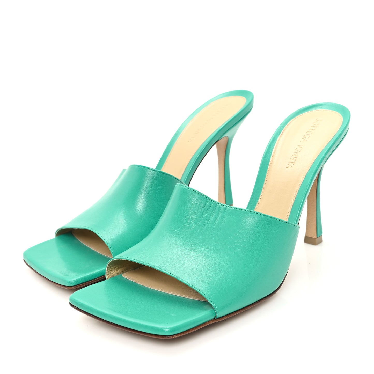 Lambskin Stretch Mule Sandals 40 Acid Turquoise