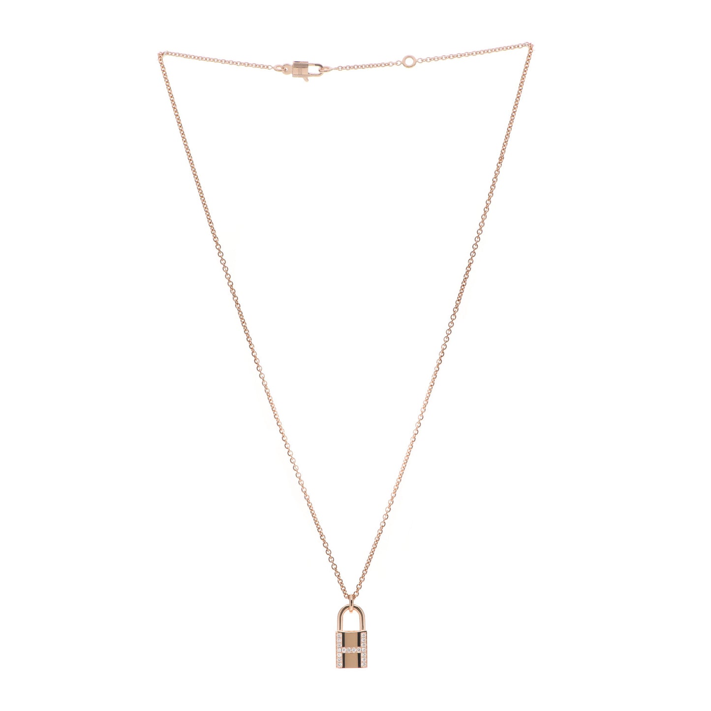 18K Rose Gold Diamond Amulettes Cadenas Pendant Necklace