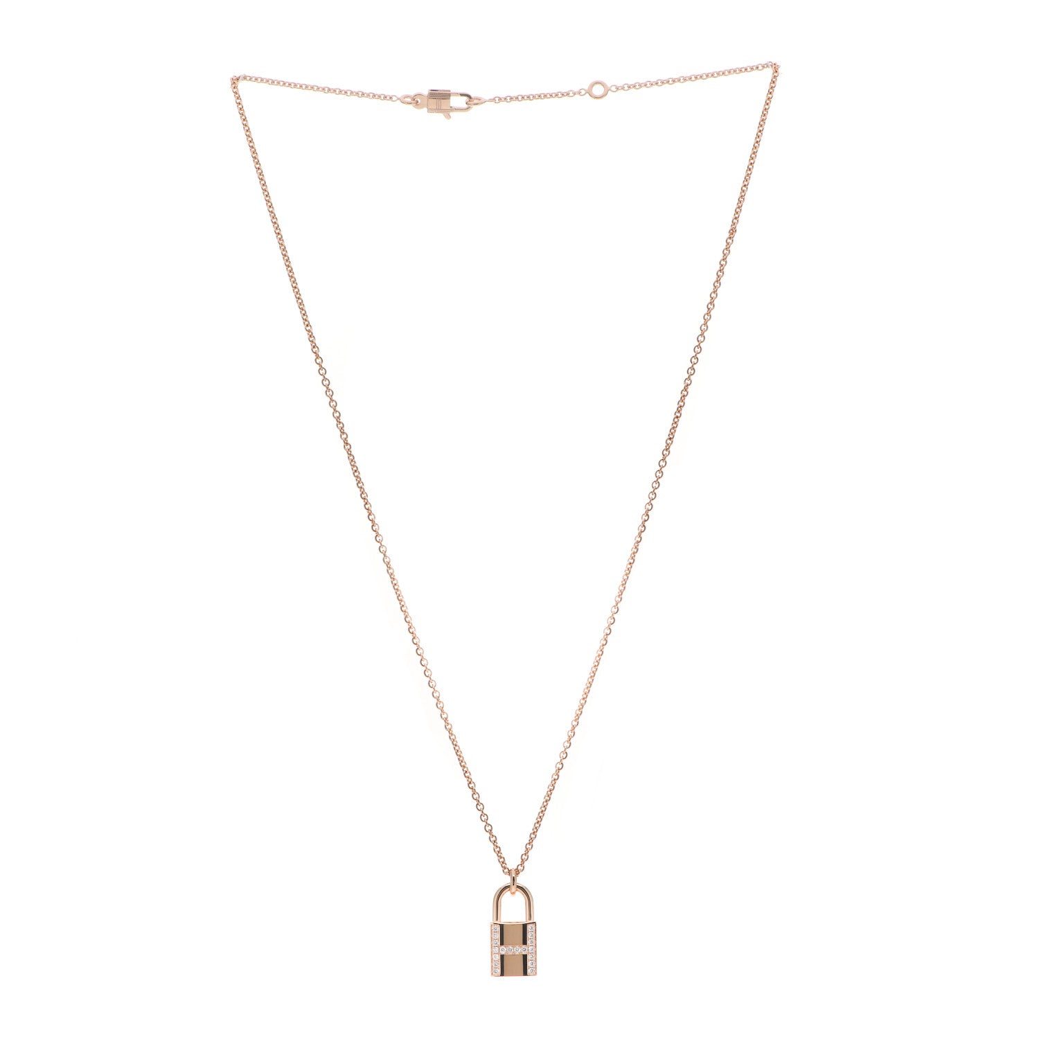 Hermes 18K Rose Gold Diamond Amulettes Cadenas Pendant Necklace 3 of 5