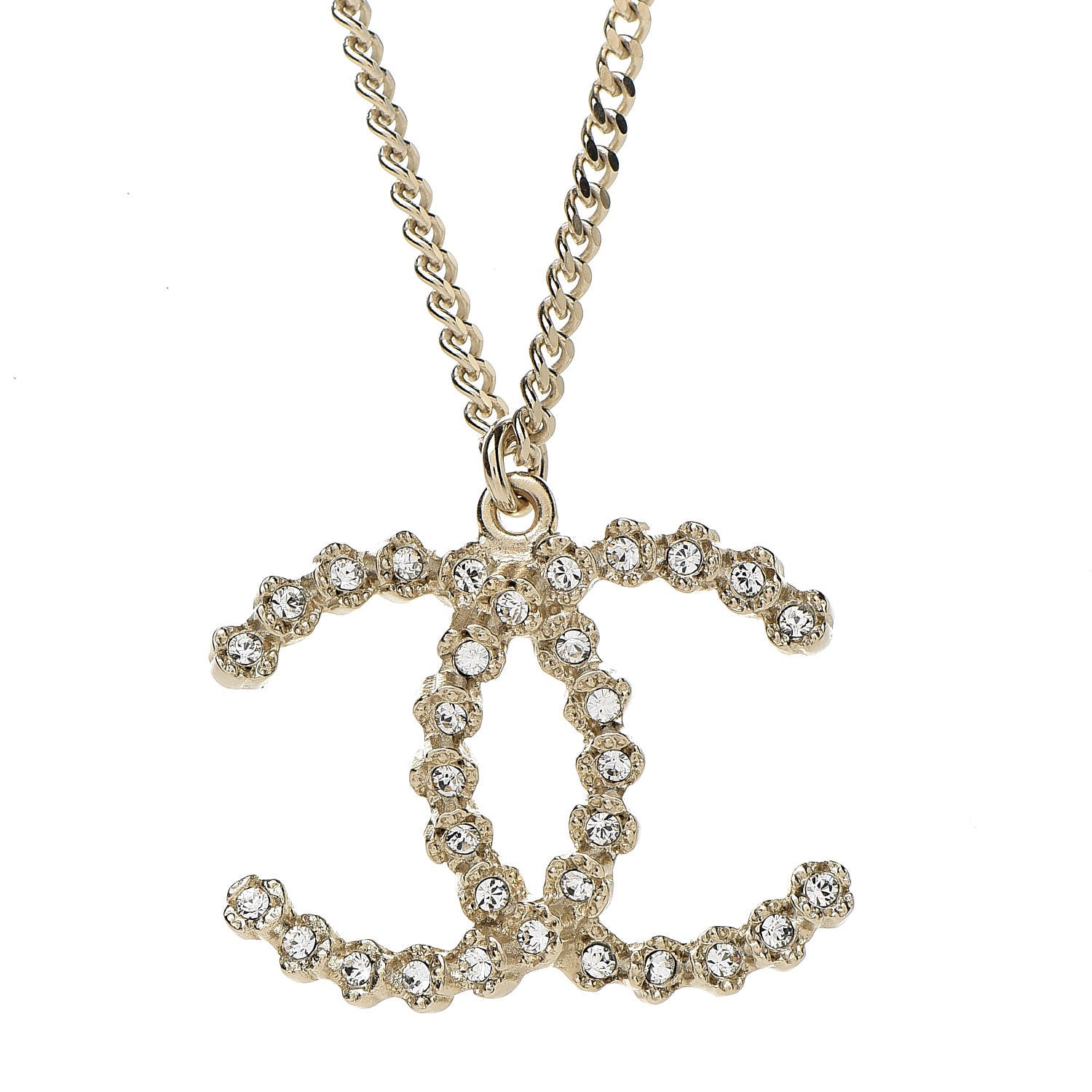 Chanel Crystal CC Pendant Necklace Gold 4 of 6