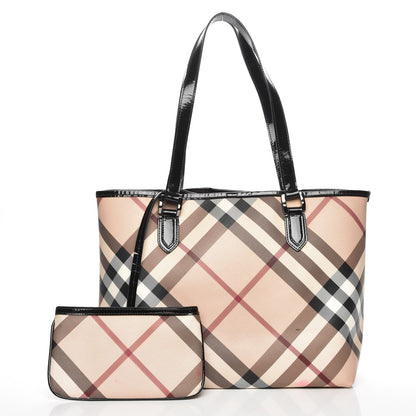 Burberry Nova Check Patent Trim Medium Shopper Tote Black 1 of 11