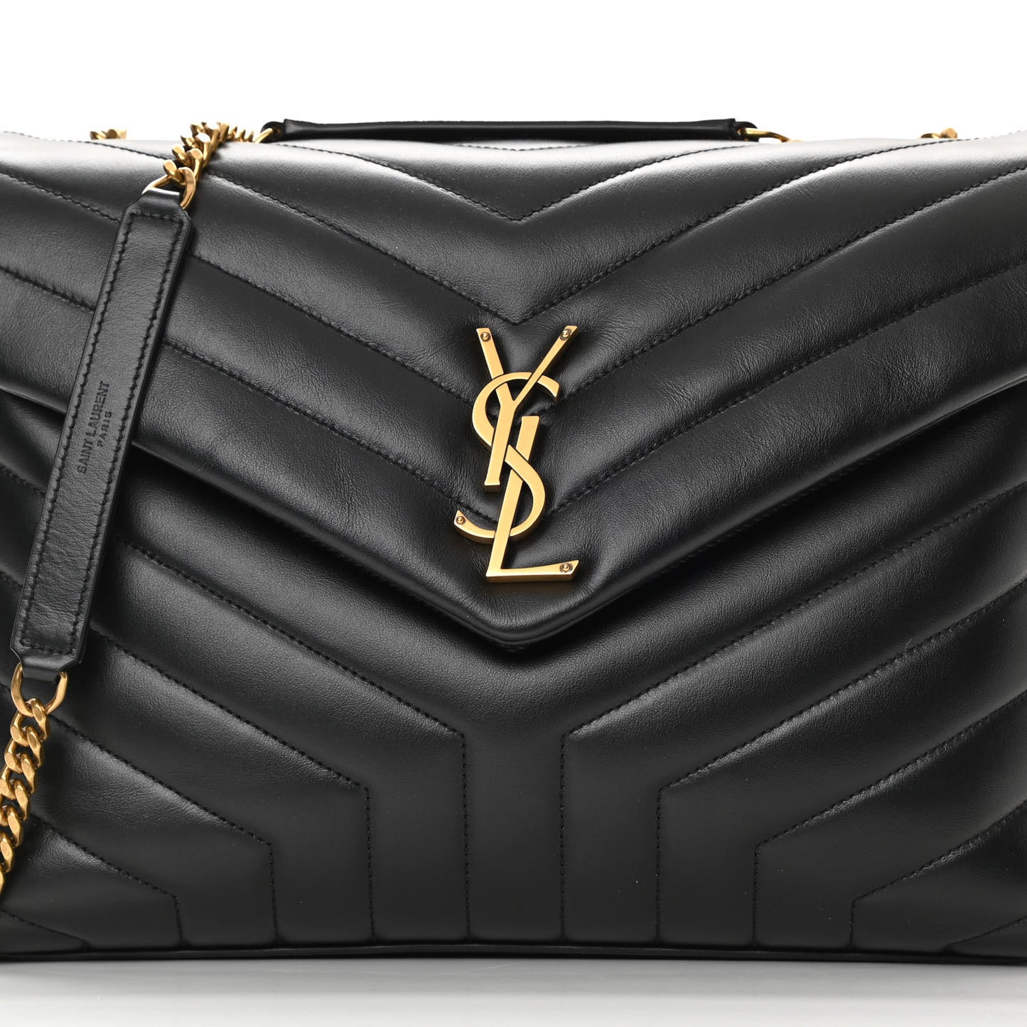 Calfskin Y Quilted Monogram Medium Loulou Chain Satchel Black
