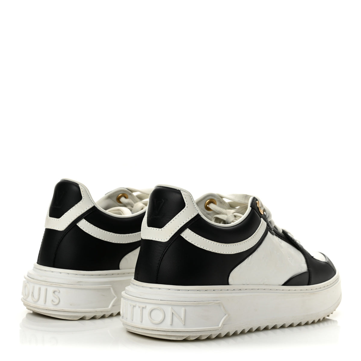 Monogram Embossed Calfskin Time Out Sneakers 37 White Black