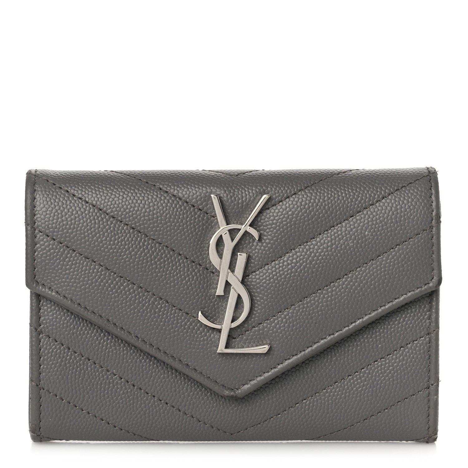 Saint Laurent Grain De Poudre Matelasse Chevron Small Monogram Envelope Wallet Fog 1 of 8