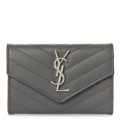 Saint Laurent Grain De Poudre Matelasse Chevron Small Monogram Envelope Wallet Fog 1 of 8