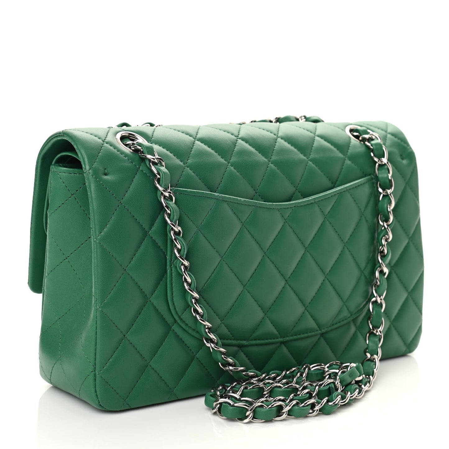 Lambskin Quilted Medium Double Flap Green