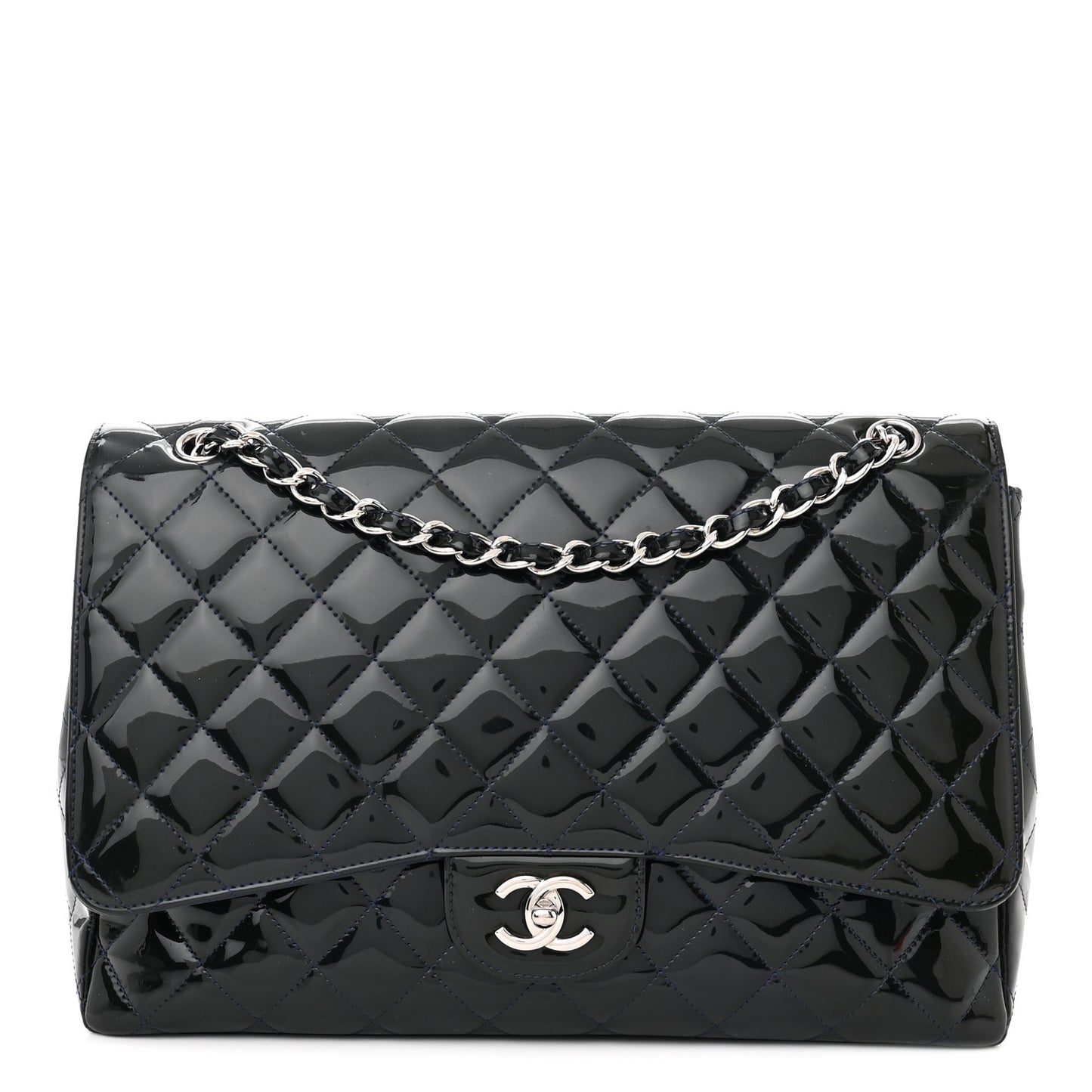 Patent Quilted Maxi Single Flap Blue