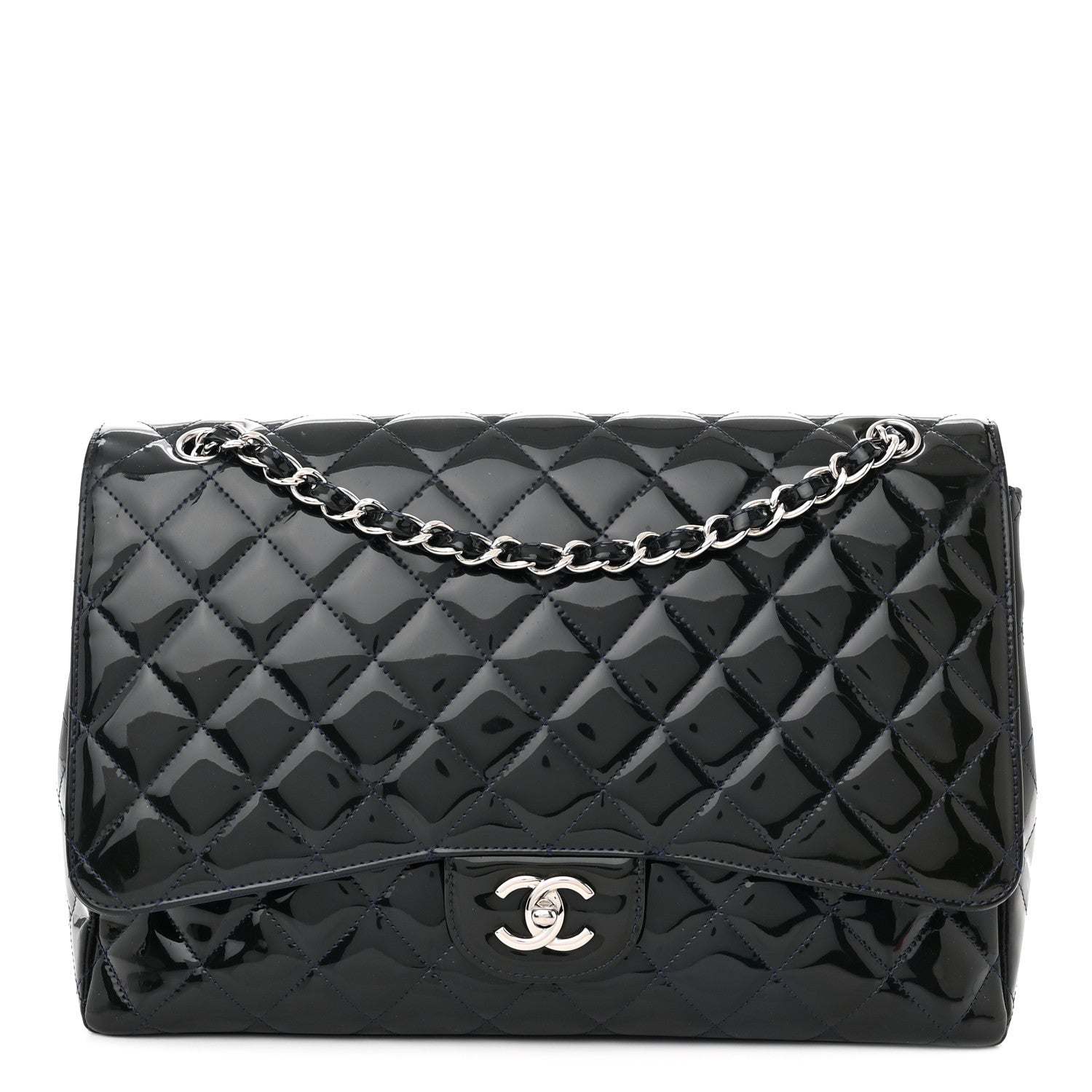 Chanel Patent Quilted Maxi Single Flap Blue 1 of 14