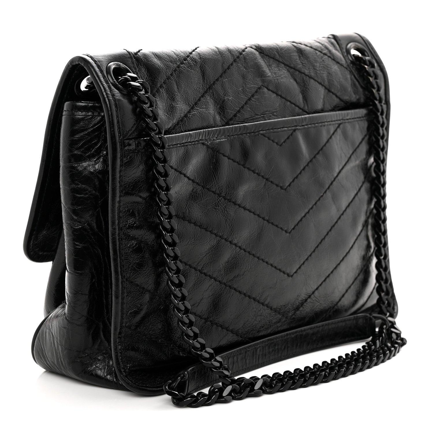 Saint Laurent Crinkled Calfskin Matelasse Monogram Medium Niki Chain Satchel Black 3 of 10