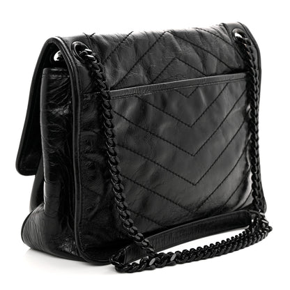 Saint Laurent Crinkled Calfskin Matelasse Monogram Medium Niki Chain Satchel Black 3 of 10
