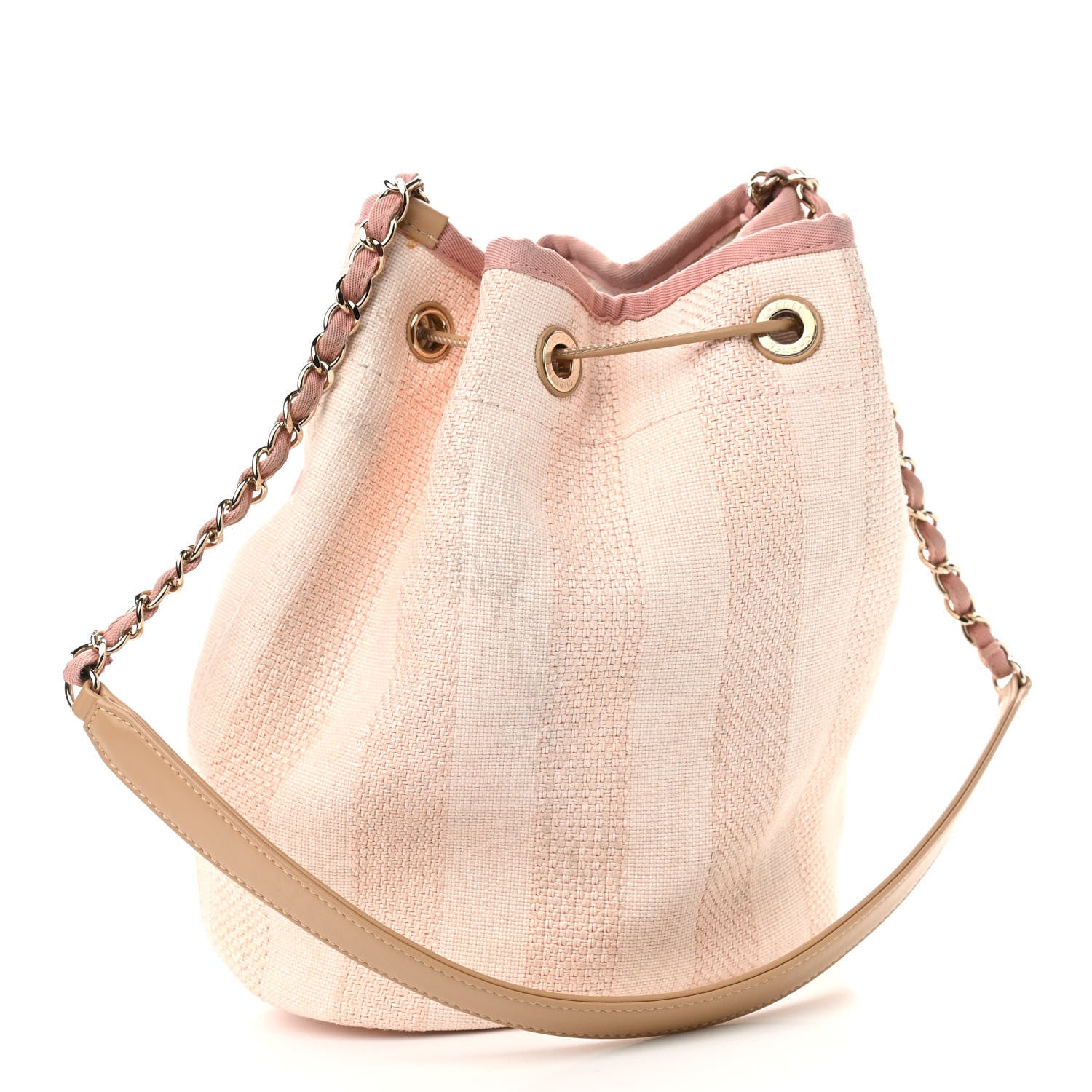 Chanel Mixed Fibers Striped Deauville Drawstring Bag Pink 3 of 10