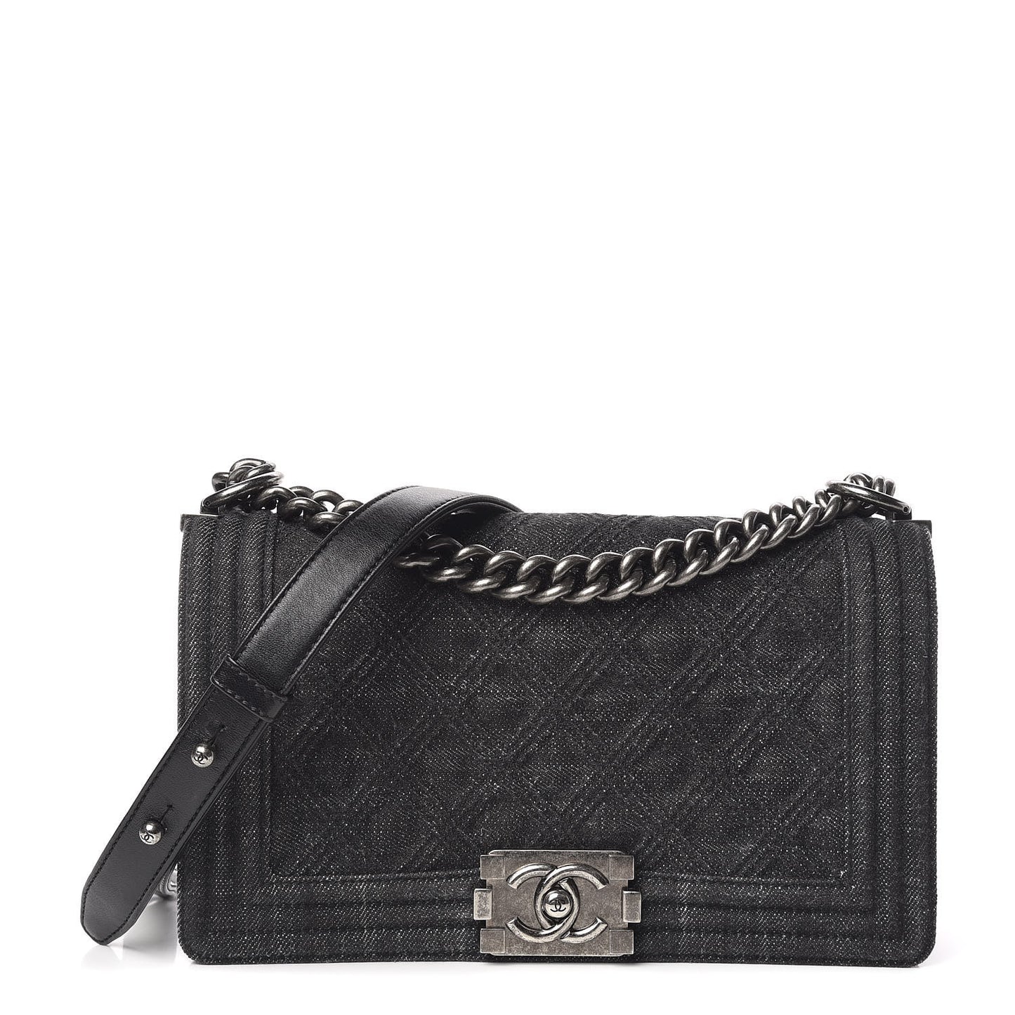 Denim Quilted Medium Boy Flap Black