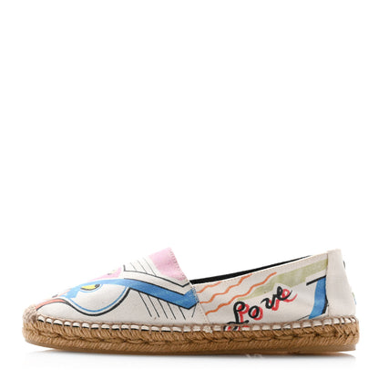 Saint Laurent Canvas Love Print Elba Logo Embroidered Espadrilles 38 Multicolor 1 of 11