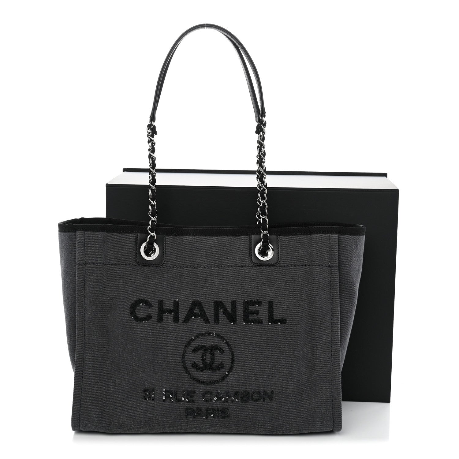 Chanel Canvas Sequin Small Deauville Tote Charcoal 11 of 11