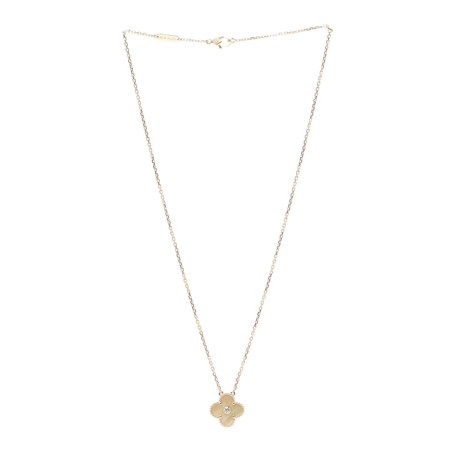 Van Cleef & Arpels 18K Yellow Gold Diamond Yellow Mother of Pearl Vintage Alhambra Pendant Necklace 3 of 7