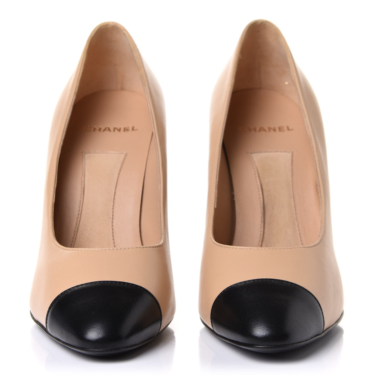 Chanel Lambskin Cap Toe Pearl Pumps 37.5 Beige Black 2 of 10