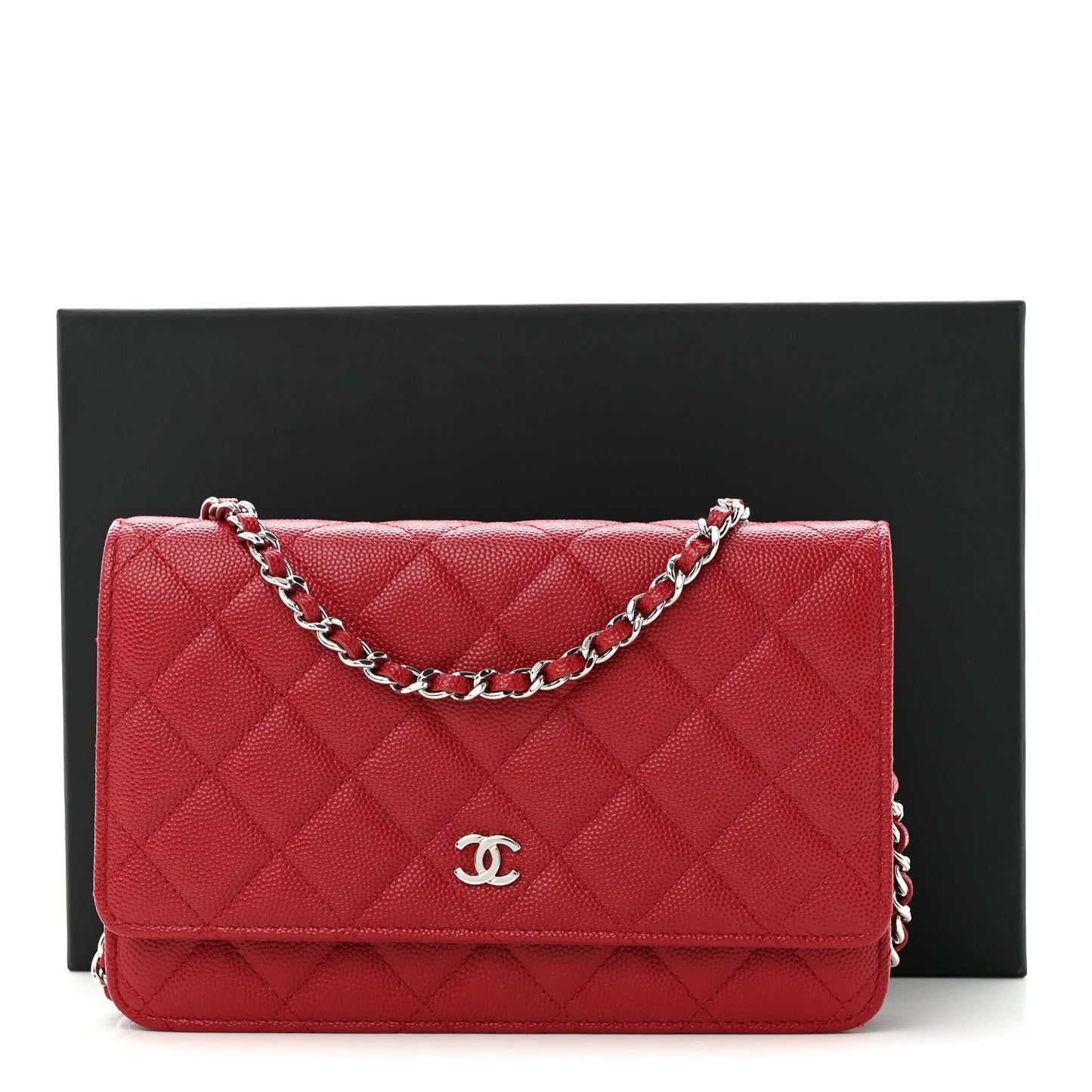 Caviar Quilted Wallet on Chain WOC Red