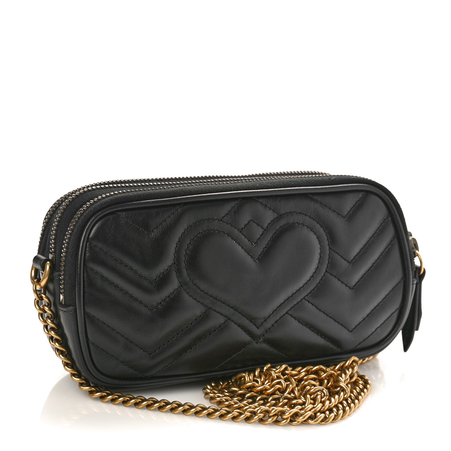 Gucci Calfskin Matelasse Mini GG Marmont Chain Crossbody Bag Black 2 of 8