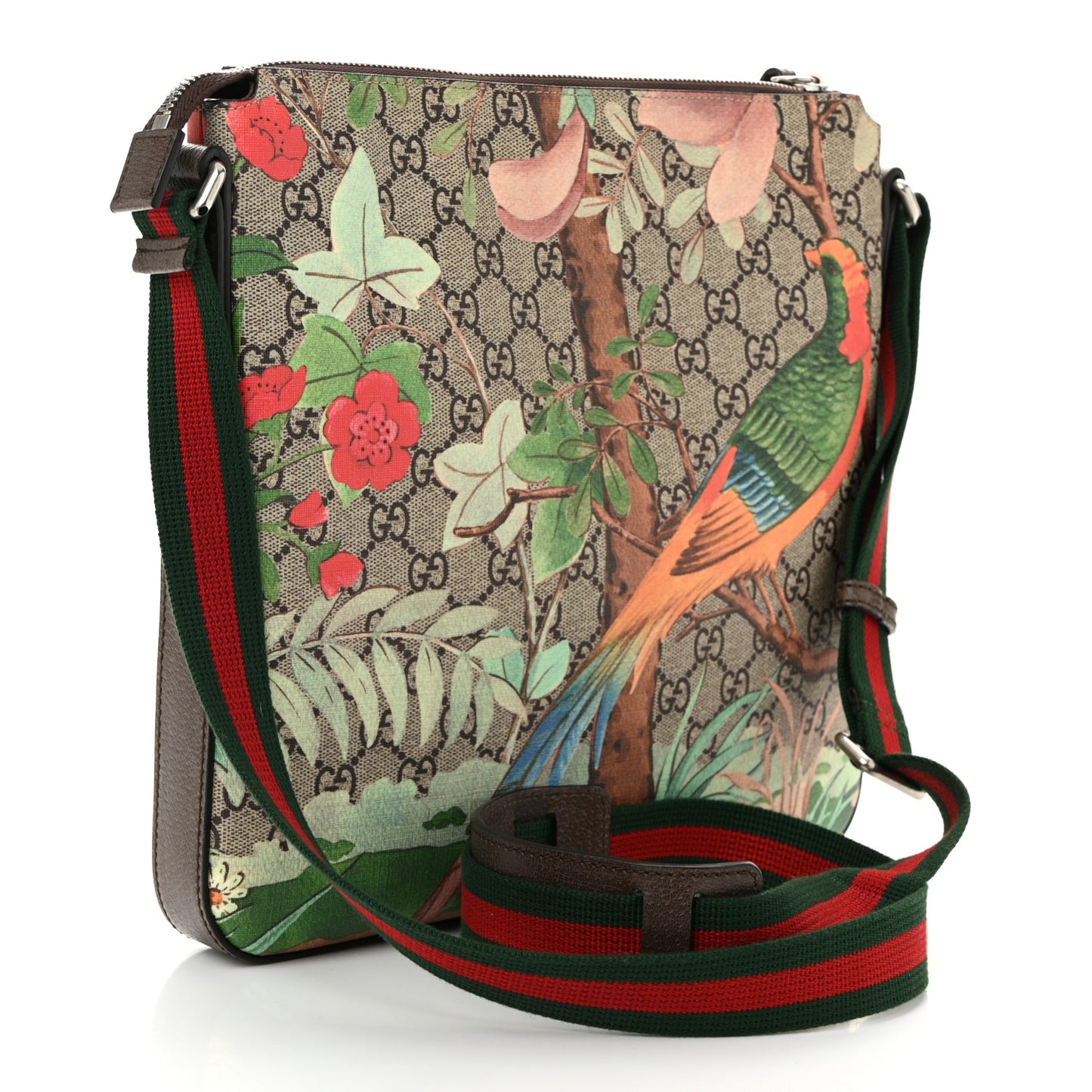 GG Supreme Monogram Tian Web Medium Flat Messenger Beige Multicolor New Acero