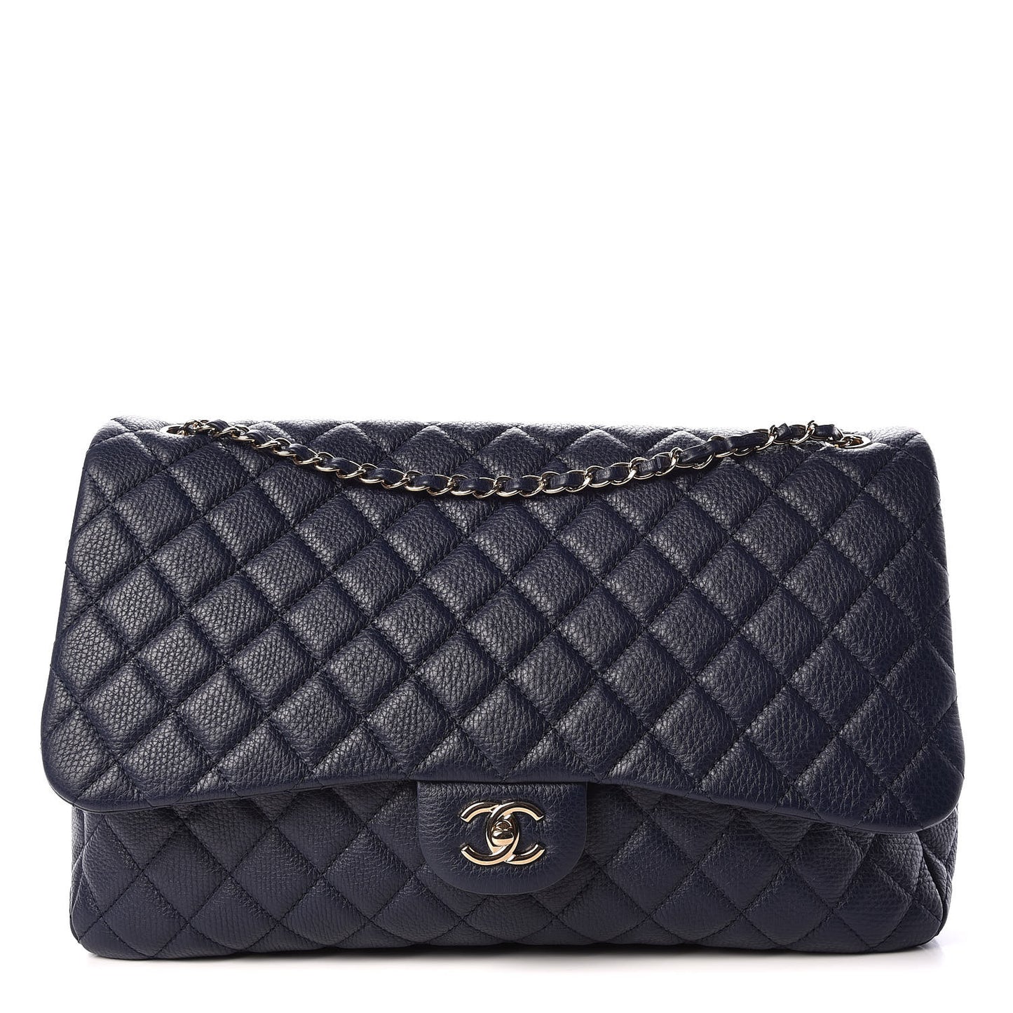 Calfskin Quilted Small XXL Travel Flap Bag Navy