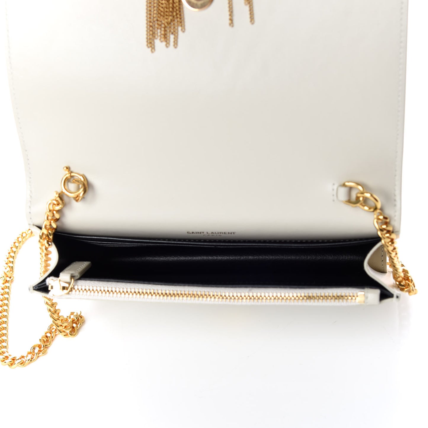 Calfskin Star Print Monogram Kate Tassel Chain Wallet White Gold