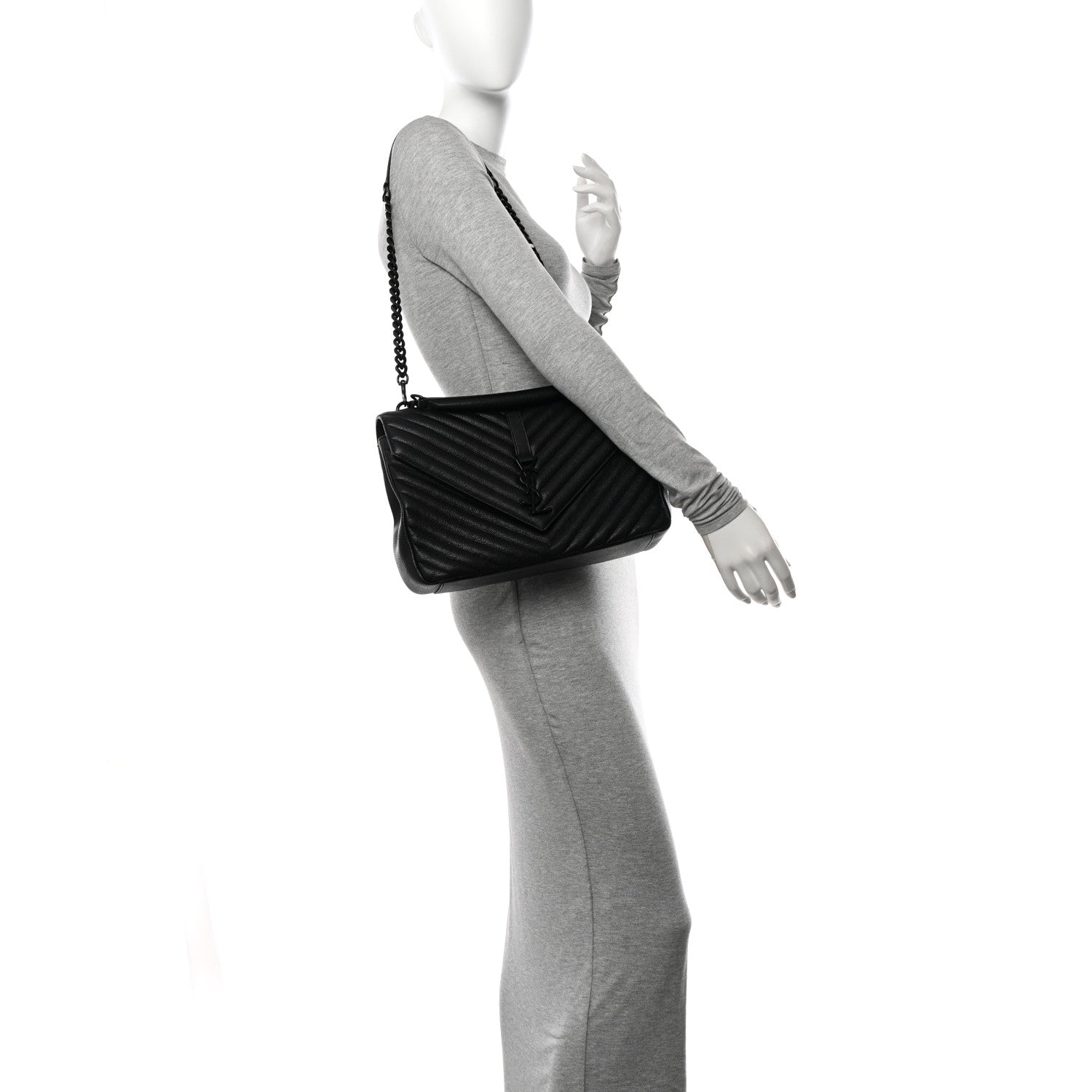 Saint Laurent Sheepskin Matelasse Chevron Monogram Monochrome Large College Satchel Black 2 of 10