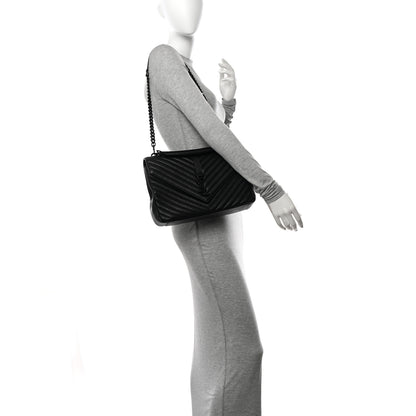 Saint Laurent Sheepskin Matelasse Chevron Monogram Monochrome Large College Satchel Black 2 of 10