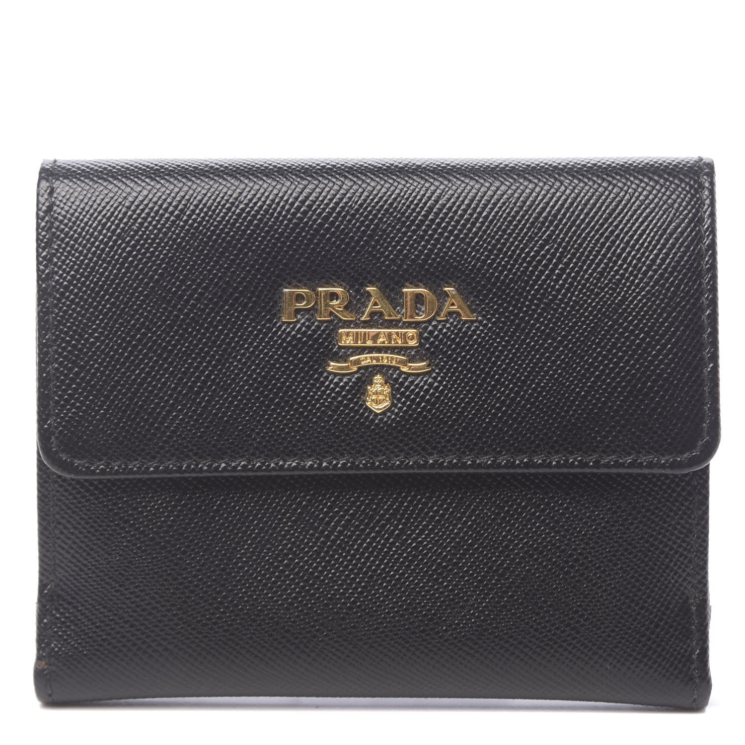 Prada Saffiano Metal Flap Wallet Black 1 of 9