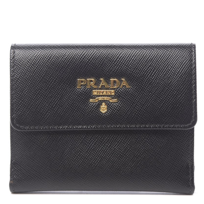 Prada Saffiano Metal Flap Wallet Black 1 of 9