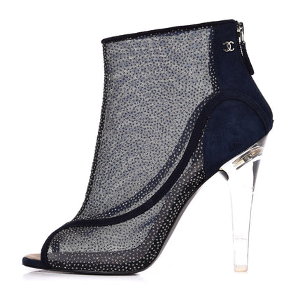 Chanel Mesh Crystal Open Toe Ankle Boots 41 Navy 1 of 9