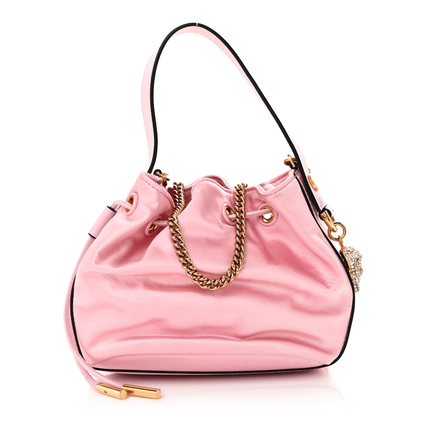 Satin Medusa Drawstring Bucket Bag Pink