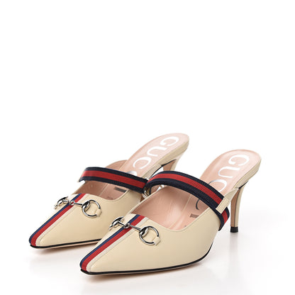 Gucci Malaga Kid Sylvie Web Cross Strap Mid-Heel Slides 36 Vintage White 3 of 10