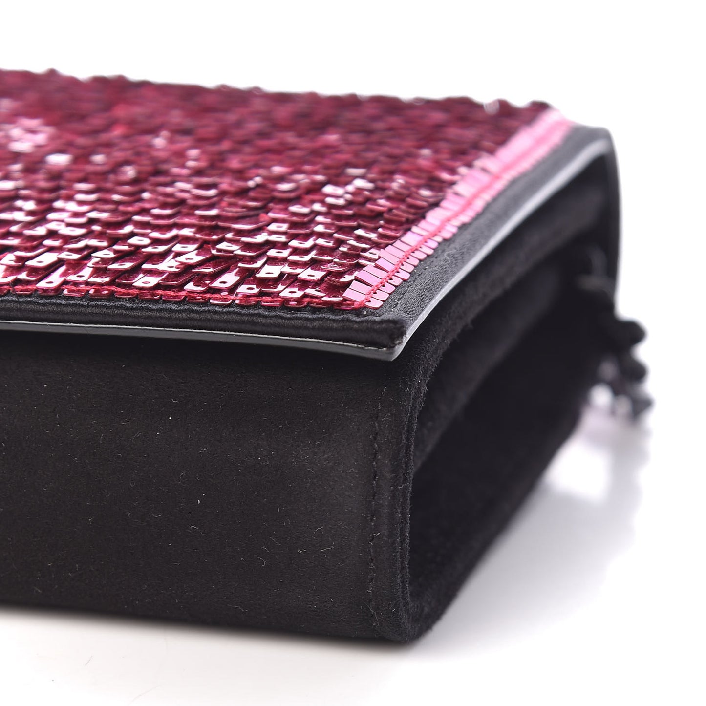 Sequin Suede Monogram Chain Wallet Fuchsia Black