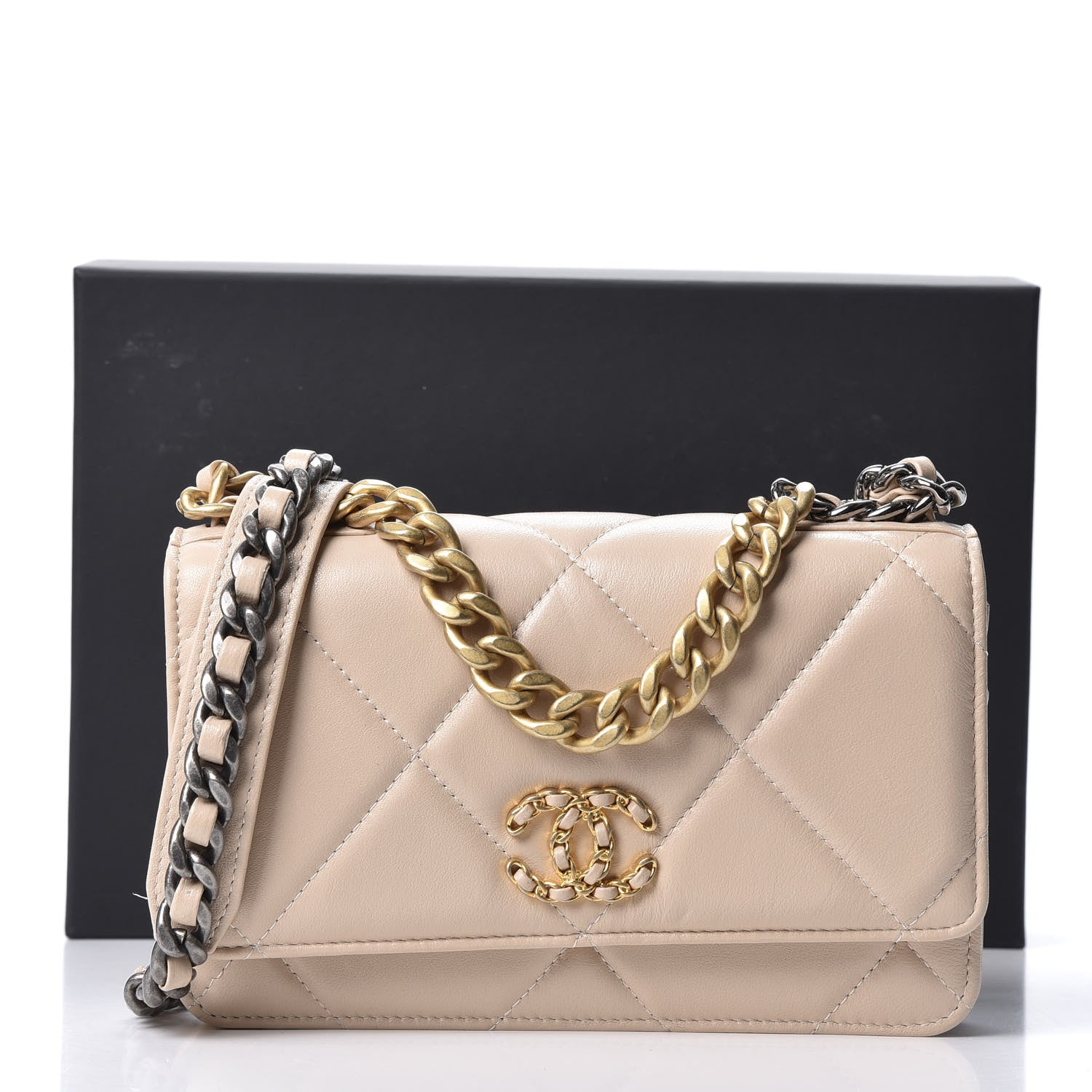 Chanel Goatskin Quilted 19 Wallet On Chain WOC Light Beige 12 of 12