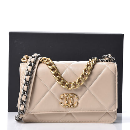 Chanel Goatskin Quilted 19 Wallet On Chain WOC Light Beige 12 of 12