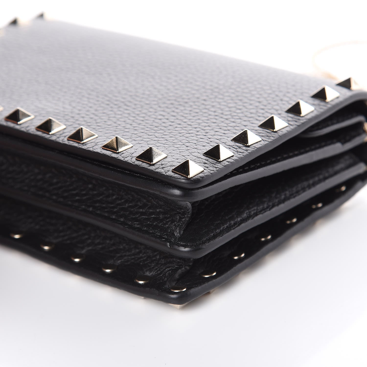 Valentino Garavani Pebbled Calfskin Rockstud Wallet on Chain Black 9 of 9