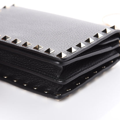 Valentino Garavani Pebbled Calfskin Rockstud Wallet on Chain Black 9 of 9