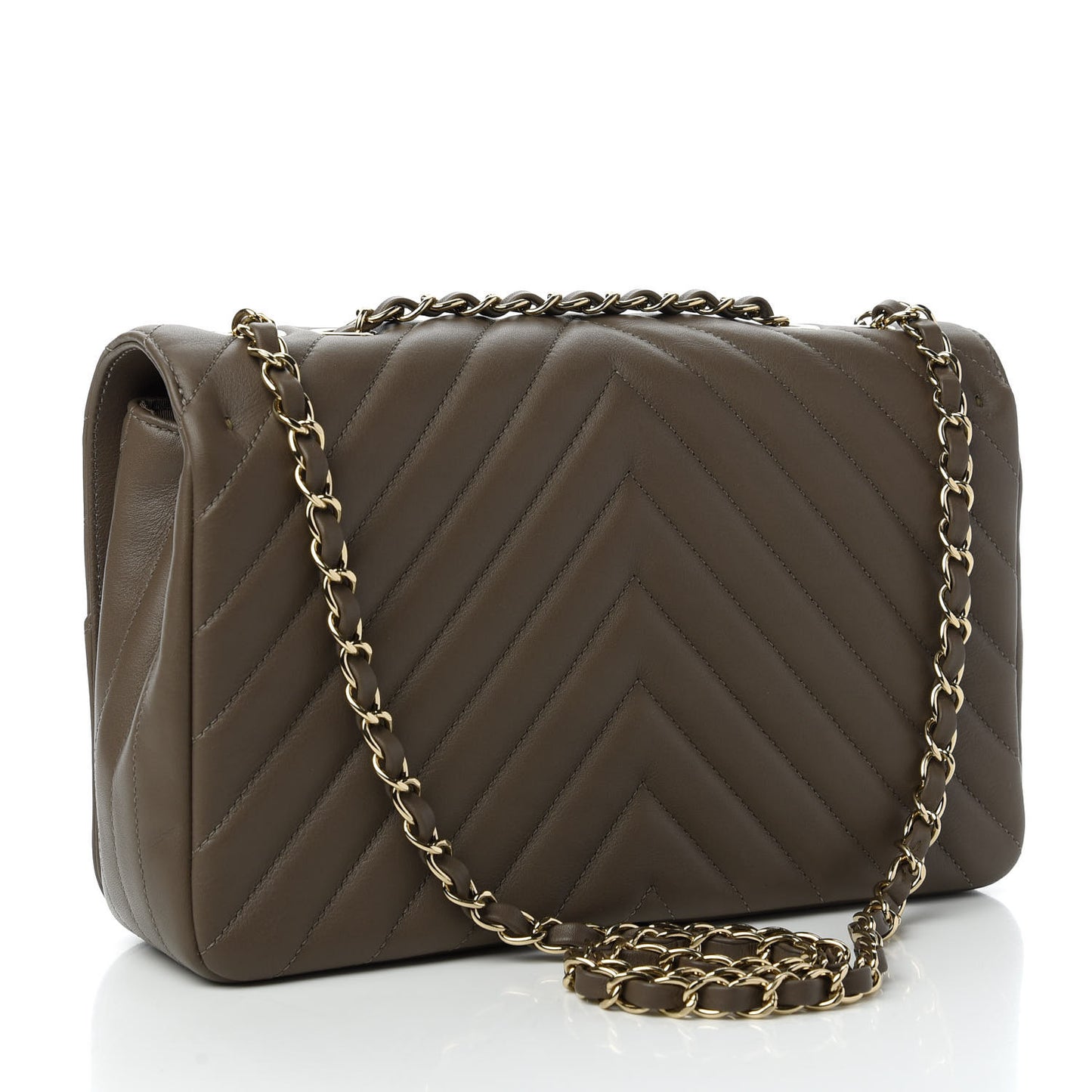Calfskin Chevron Quilted Medium Statement Flap Khaki