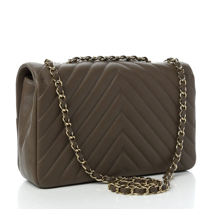Chanel Calfskin Chevron Quilted Medium Statement Flap Khaki 4 of 11