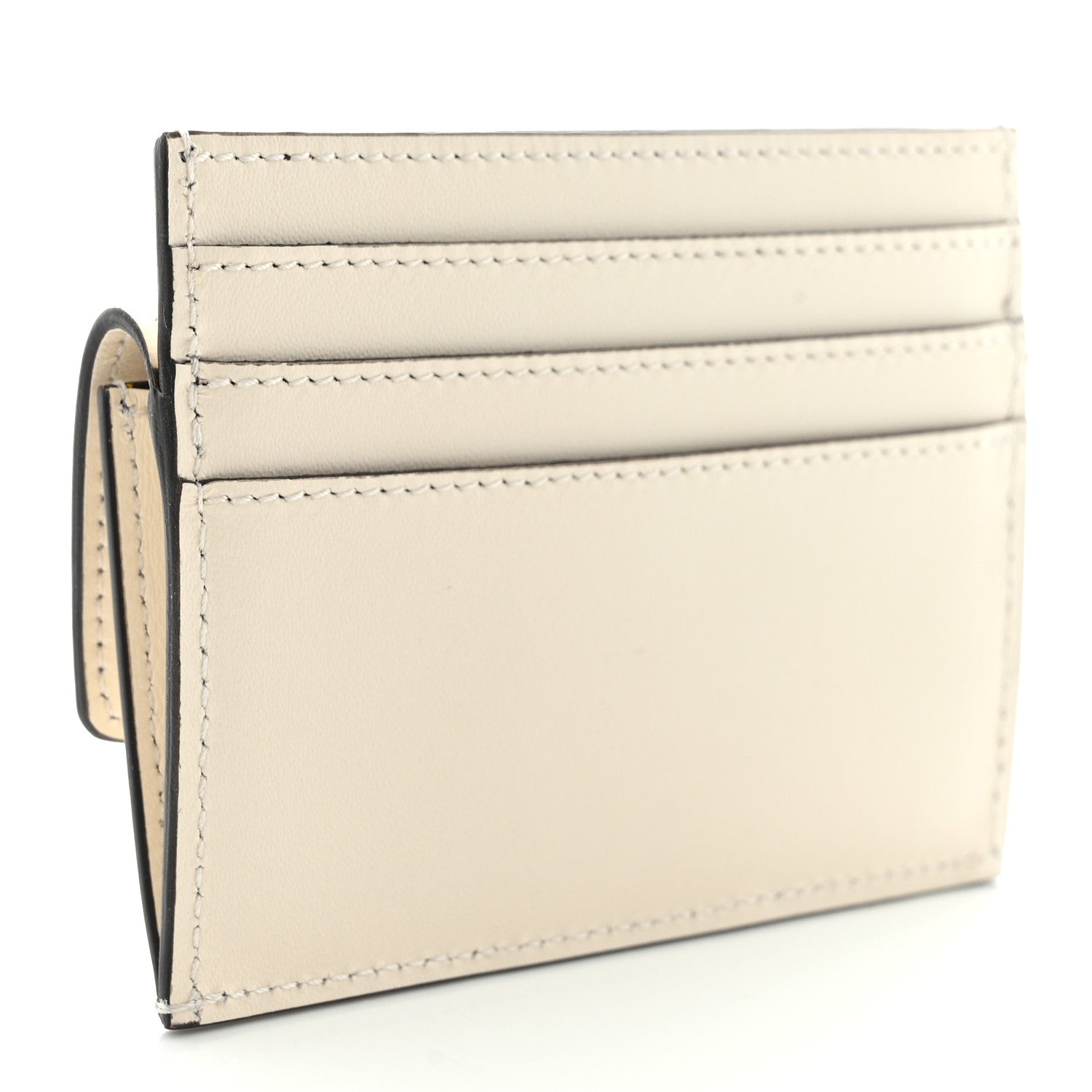 Fendi Vitello King Tamponato Logo Embossed Fold Over Card Holder Wallet Poudre 3 of 7