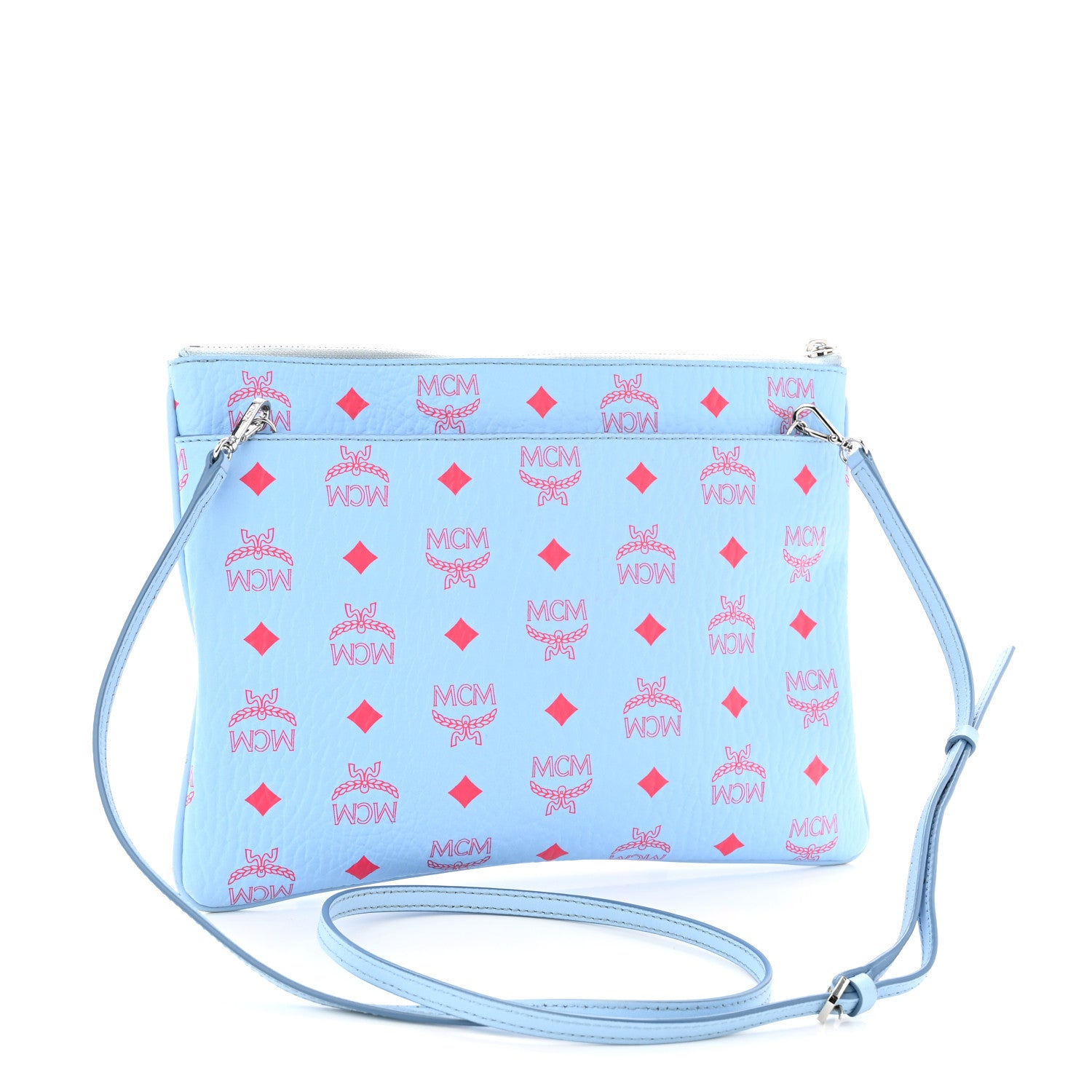 MCM Visetos Original Medium Pouch Light Blue Red 3 of 12