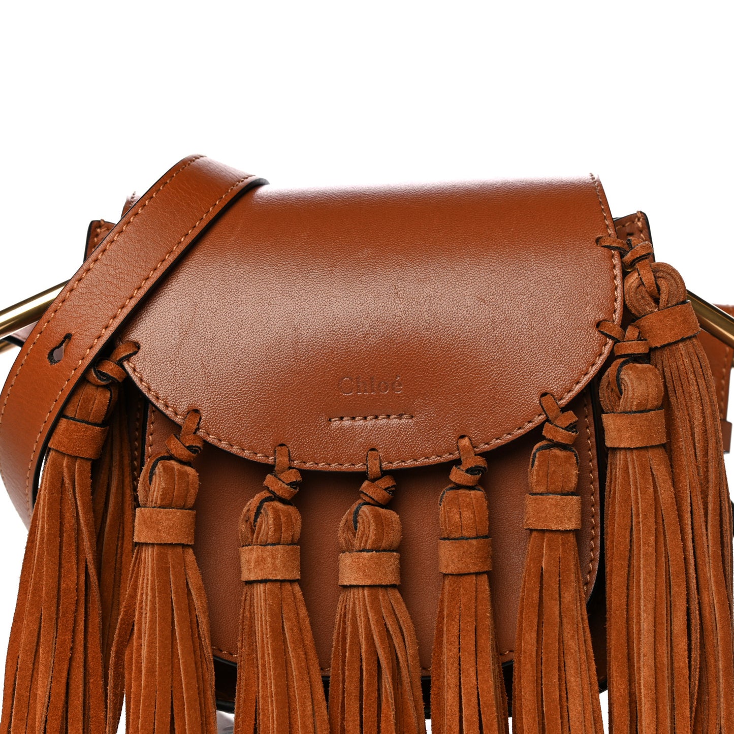 Calfskin Hudson Fringe Shoulder Bag Caramel