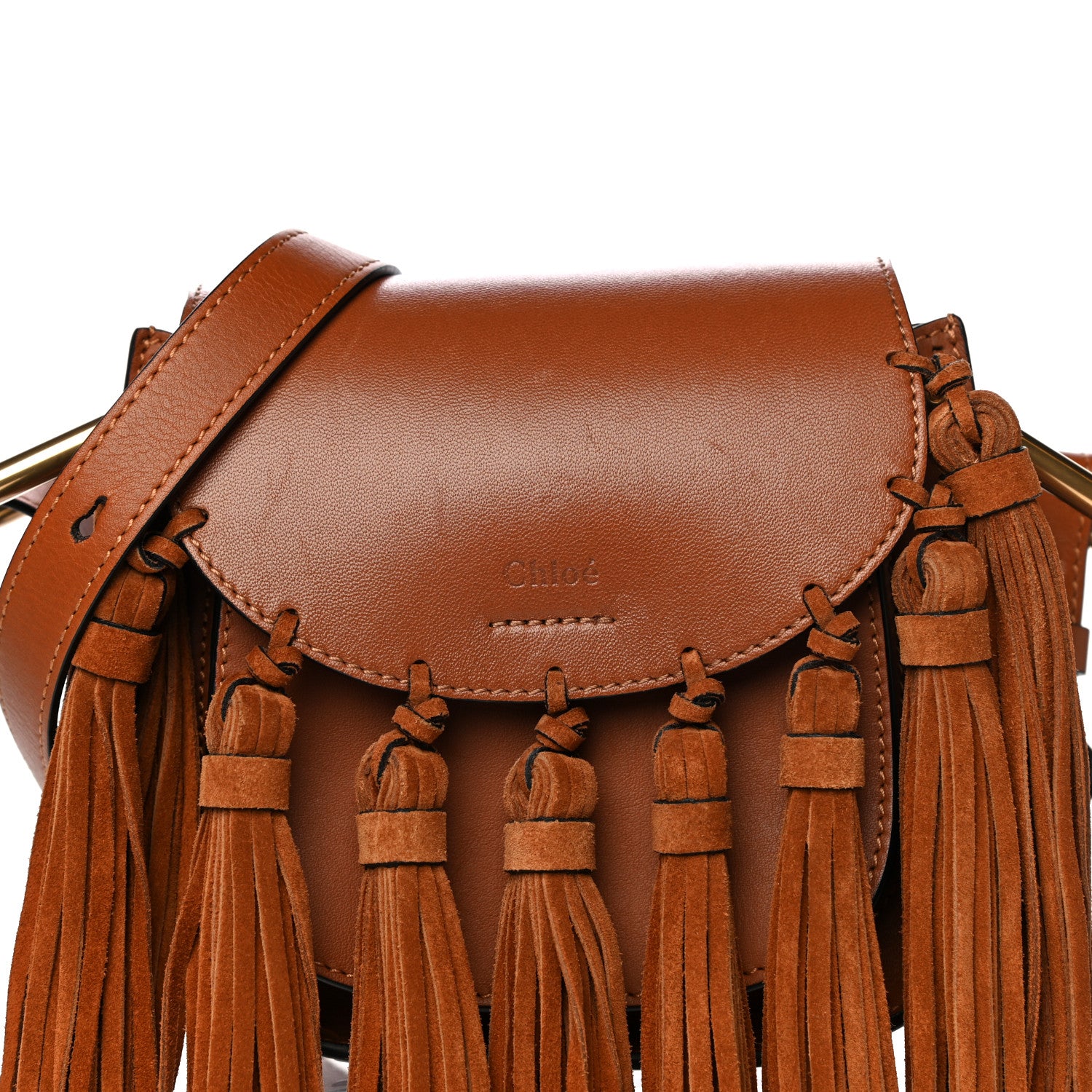 Chloe Calfskin Hudson Fringe Shoulder Bag Caramel 7 of 12