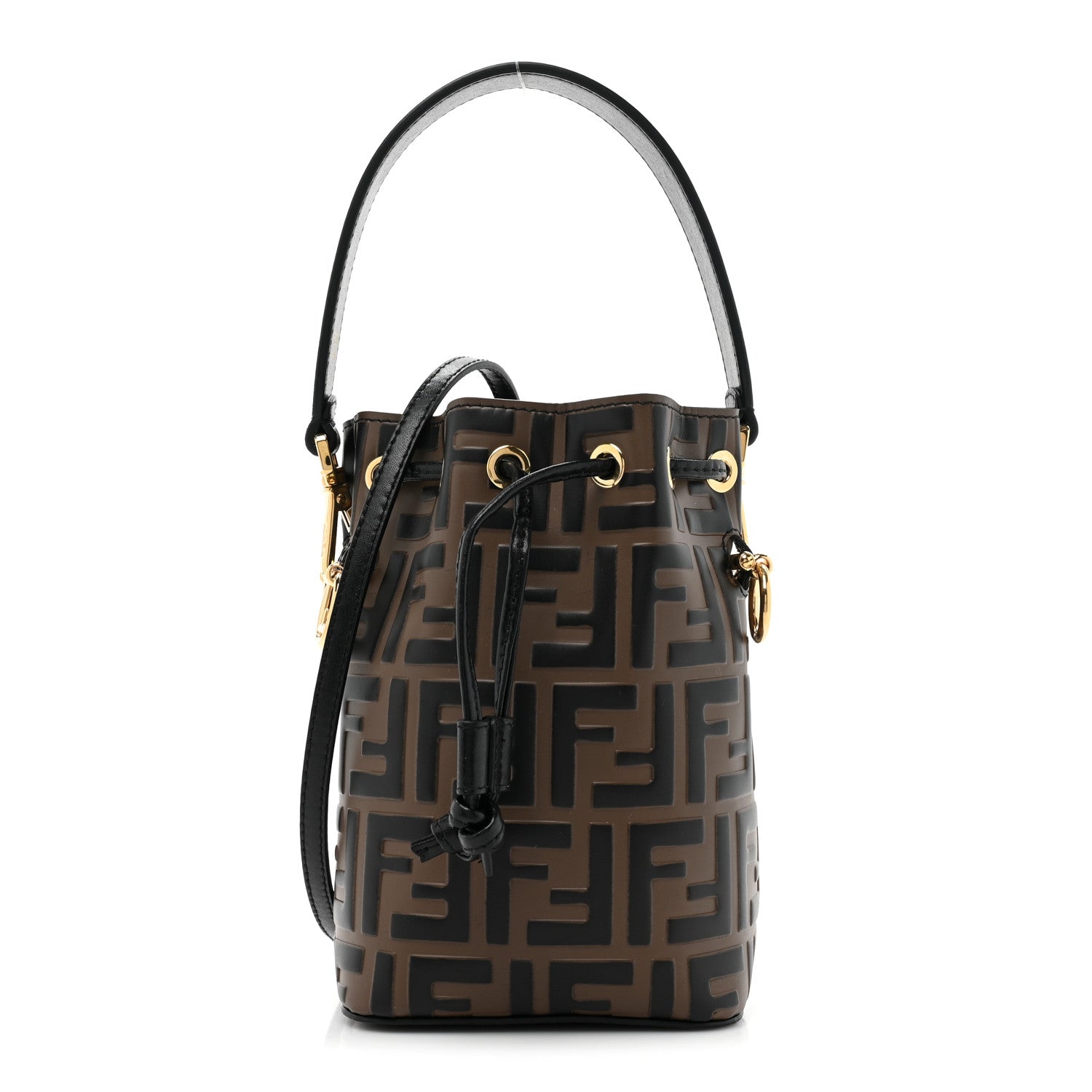 Fendi Vitello Liberty F is Fendi Bi-Color FF 1974 Embossed Mini Mon Tresor Bucket Bag Maya Black 1 of 9