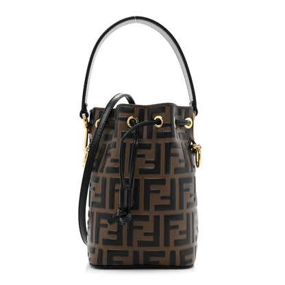 Fendi Vitello Liberty F is Fendi Bi-Color FF 1974 Embossed Mini Mon Tresor Bucket Bag Maya Black 1 of 9