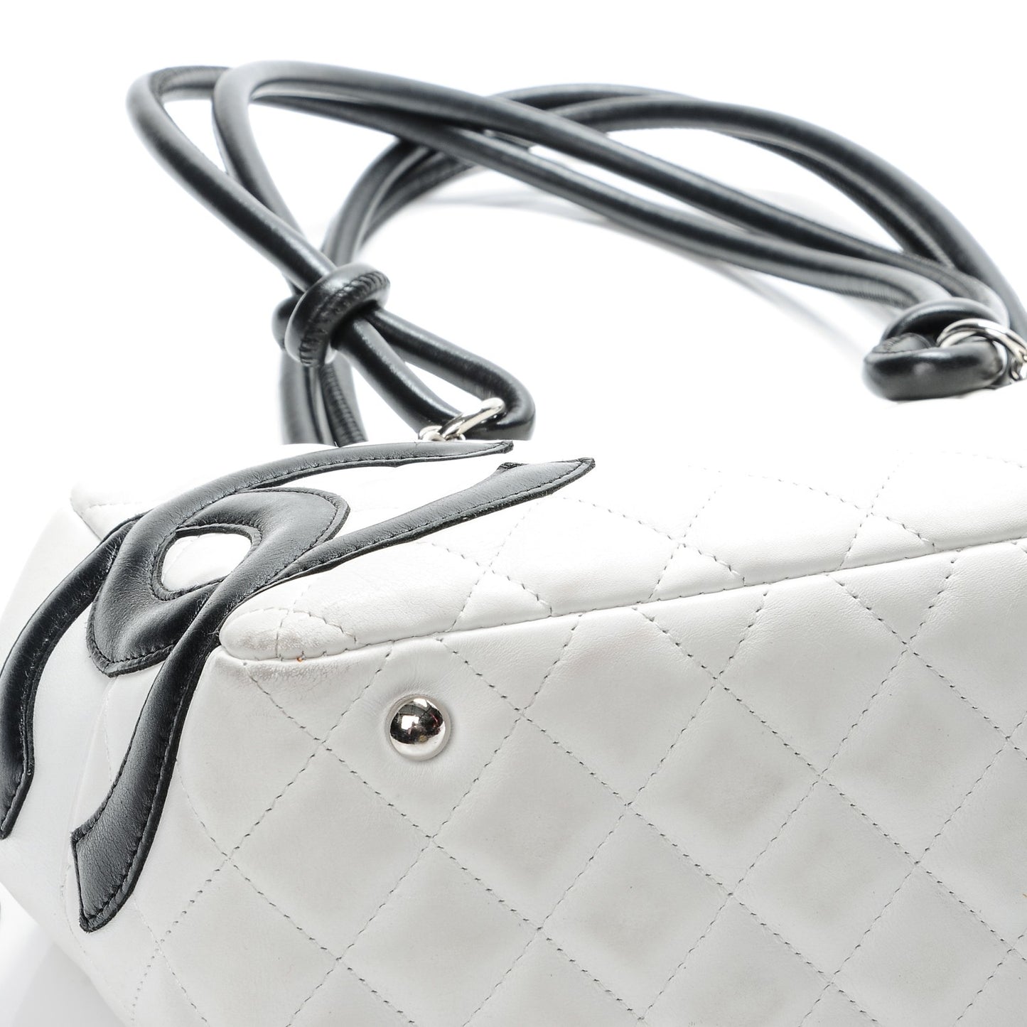 Calfskin Quilted Large Cambon Bowler White Black